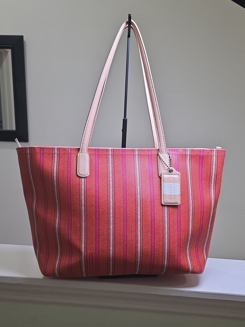 COACH 23108 Legacy Weekend Coated Canvas Striped Multi-Colored Tote Bag EUC